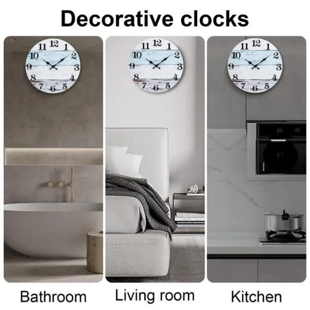 Wall Clock 12 Inch Bathroom Clock, Rustic Wall Clocks Battery Operated, Silent - Picture 5 of 7